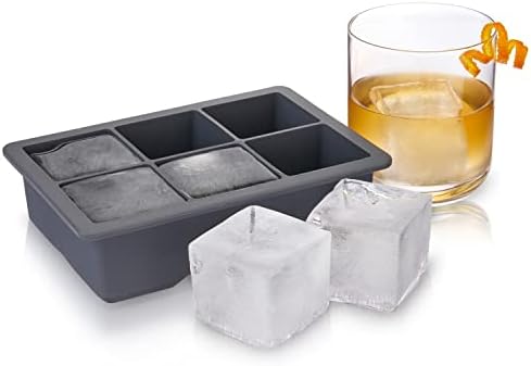 Viski Ice Cube Tray with Lid, Easy Release Large Silicone Mold, 2 Inch Ice Cubes for Whiskey, Cocktails, Mixed Drinks, Iced Coffee, Kitchen & Home Bar Accessories, Man Cave Gifts, Set of 1, Gray