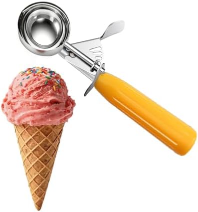 TOPKITCHEN Commercial-Grade Ice Cream Scoop 1.63 oz, 18/8 Stainless Steel Cookie Scoop with Plastic Handle, Portion Control Disher Scoop for Bakeries, Restaurants & Dessert Shops, #20, Yellow