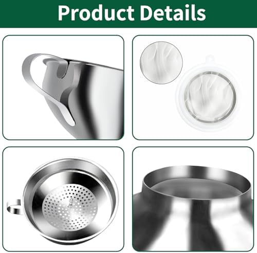 7-Piece Stainless Steel Canning Funnel Kit – Wide Mouth Mason Jar Funnels with 100/200 Mesh Strainers, Removable Filter Tip & Sponge Brushes