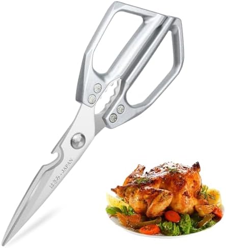 Kitchen Scissors, Heavy Duty Stainless Steel Kitchen Shears, Sharp Silver Meat Scissor, All-Purpose Poultry Scissors, Japanese-Style Cooking Shears for Turkey, Chicken, Thanksgiving, Christmas