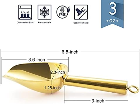 E-far Mini Ice Scoop Set of 4, 3 Ounce Gold Stainless Steel Utility Scoops