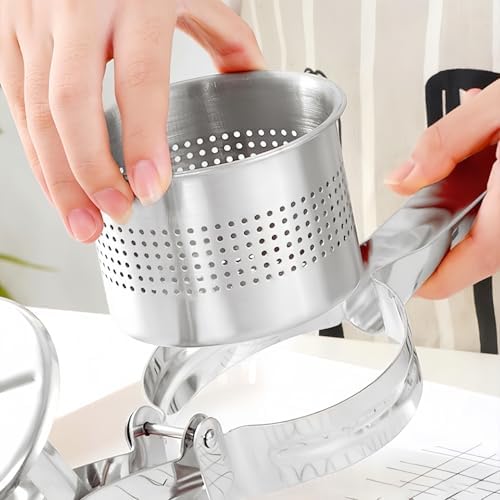 Stainless Steel Potato Ricer Masher,Multi Functional Potato Ricer Press,Manual Masher Kitchen Tool,Heavy Duty Spaetzle Maker for Pressing Gnocchi Spaghetti,Potatoes,Fruits,Vegetables (Side Hole) ﻿