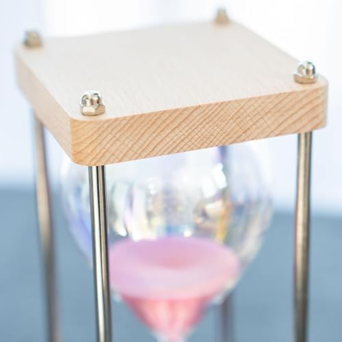 Large 60-Minute Hourglass Sand Timer,Pastel Macaron Glass & Natural Oak Wood Base, Modern Minimalist Office Home Desktop Decor (Macaron Pink)