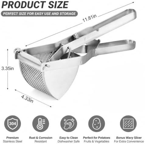 Heavy Duty Large Potato Ricer - 22oz Stainless Steel Food Masher
