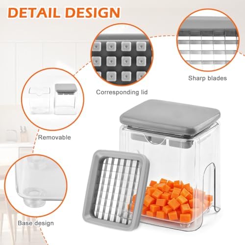 4-in-1 French Fry Cutter, Manual Veggie Chopper Potato Cutter Fruit Slicer with 3 Blades & 1 Juicing Mold, Multi-Function Fry Cutter Dicer Food Dicer for Fries Potato Onion(COLOR:Grey)