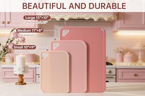 THETCHRY Plastic Cutting Board Set of 3, Pink Cutting Board for Kitchen