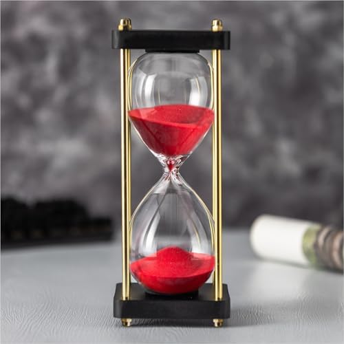 Hourglass Timer 60 Minute, Golden Wooden Sand Timer, Red