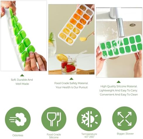4 x Silicone Ice Cube Trays with Lids, Ice Cube Moulds, LFGB Certified – BPA Free, Square Ice Cube Trays Easy to Remove (2 Green + 2 Blue)