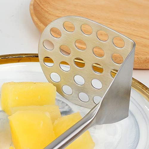Stainless Steel Potato Masher for Non-Stick, Sturdy and Durable Whole Shaped Food Masher Hand Kitchen Aid, Avocado Masher Kitchen Tool Dishwasher Safe (11.4 in, Silver)