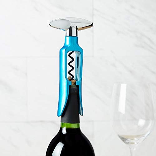 True Self Pulling Corkscrew Wine Opener, Durable Plastic with Easy Turn Chrome Handle, Wine Bottle Opener for Bartenders, Bar Cart Accessories, Home Bar, Kitchen, Set of 1, Colors May Vary