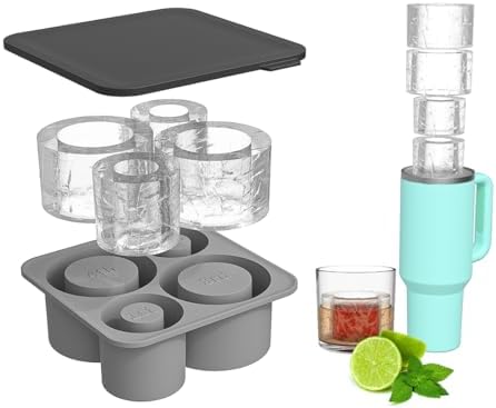 Large Silicone Ice Cube Tray for 20-30-40 oz Tumbler Cup, Slow Melting Ice Mold with Lid, Easy Release Ice Maker(Grey)