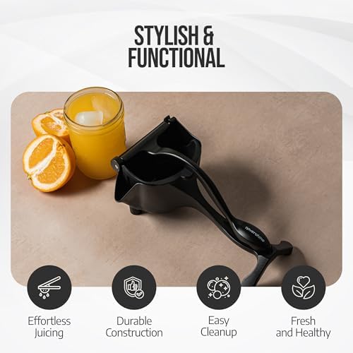 Lemon Sqeeuzer Handheld Manual Juicer - Citrus Press Squeezer for Fresh Orange, Lemon, Lime, Pomegranate Juice - Durable Heavy Duty Aluminum Alloy Lemon Squeezer in Stylish Matte Black