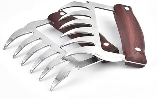 Meat Shredder Claws Set of 2 – Heavy Duty Stainless Steel with Wood Handle for Pulled Pork, Chicken & Brisket, BBQ Bear Claws with Cutting Edge & Bottle Opener – Dishwasher Safe, Ergonomic Grip