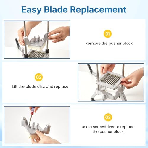 Commercial French Fry Cutter with 1/2 Inch and 3/8 Inch Blade, Heavy Duty Potato Slicer, Stainless Steel Potatoes Cutter for Restaurant & Home Kitchen