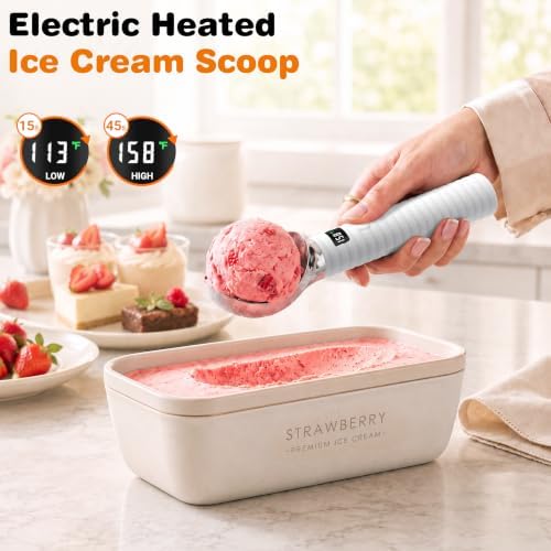 Heated Ice Cream Scoop Rechargeable, with LED Display Screen(White)