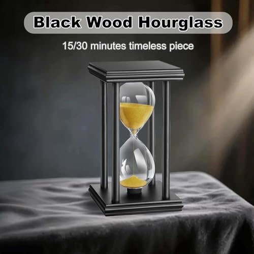30 Minute Sand Timer, Wooden Stand Hourglass Clock, Sand Watch 30 Min, Antiguo Reloj De Arena, Large Unique Hour Glass Sandglass for Home Desk Office (Gold)