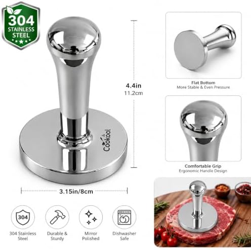 Meat Pounder Flattener, Heavy Duty Tenderizer Tool, 304 Stainless Steel Meat Pounder Tenderizer, Kitchen Smasher Hammer Beater, Aplanadora de Carnes y Pollo, Smash Burger Press, Meykers