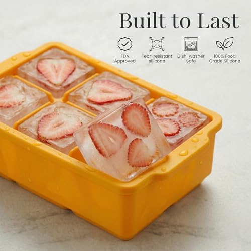 KitchFort® Large Silicone Ice Cube Tray (2-Pack) - 2" Big Ice Mold with Lid