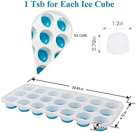Ice Cube Trays with Lids BPA Free, 4 Pack Easy Release Silicone Ice Cube Trays for Freezer 84 Sphere Ice Tray with Stackable No Spill Lids, Dishwasher Safe, Blue & Green