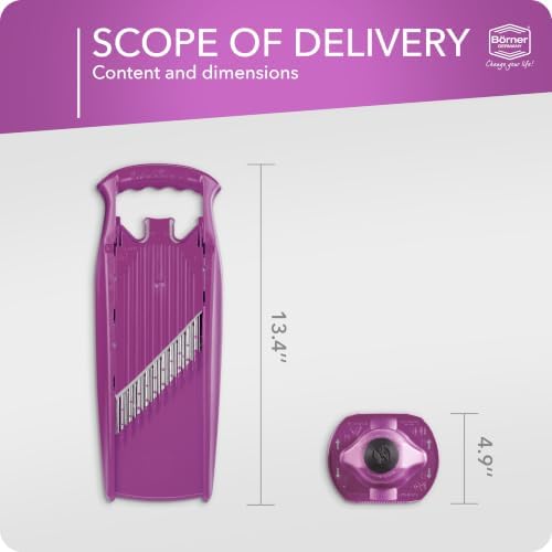 Börner by Reston Lloyd Wave-Waffle Power Line • Crinkle Cut/Spirelli Vegetable Slicer & Food Safety Holder • Slicer for Wave Waffle Cut Style • Multiple Thickness Options • Made in Germany, Purple