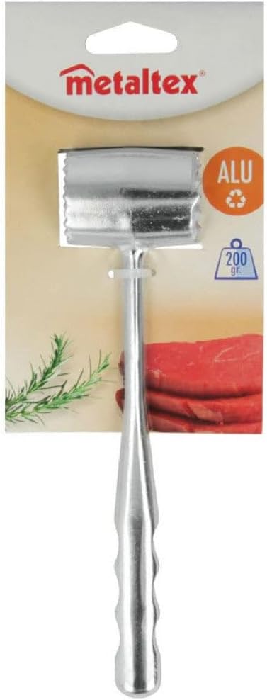 Metaltex Meat Tenderiser-Tenderizer Mallet for Kitchen and BBQ, Sturdy Stainless Steel Steak Pounder Hammer, 200g, aluminium, Silver
