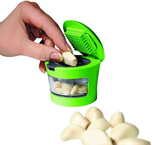 Garlic Perfection Press, Crusher, Mincer, and Storage Container - Easy to Clean - Stainless Steel Blades - Green