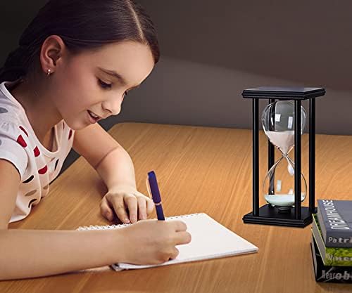 Tanmalan Hourglass 60 Minute,Wood Sand Timer,Handiwork,Bookshelf Decor, (Blue Sand,8inch,60MIN)