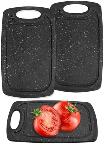 Saihisday 9.8"L x 5.9"W Mini Kitchen Cooking Board Mats Small cutting boards Non-Slip Cutting Boards Dishwasher Safe Plastic Chopping Boards for Salad Sandwich Cheese Juice Grooves Grip Handle (2 pcs)