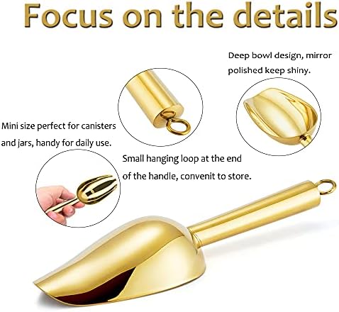 E-far Mini Ice Scoop Set of 4, 3 Ounce Gold Stainless Steel Utility Scoops