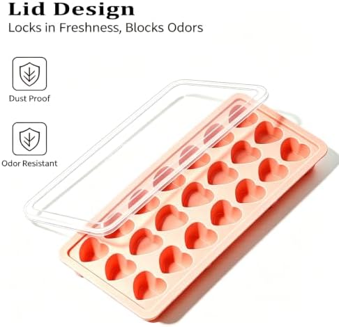 2 Pack Heart-Shaped Ice Cube Trays - 42 Holes Silicone Heart Ice Cube Tray with Lid, BPA Free and Dishwasher Safe, Mini Fun Ice Cube Mold, Easy to Remove (Pink + Blue)