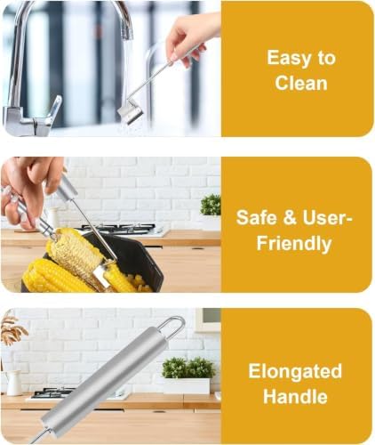2026 Upgrade Stainless Steel Corn Cob Stripper Tool, Long Handle Corn Kernel Remover, Easy Corn Off The Cob Cutter Peeler for Kitchen, Restaurant, Outdoor Cooking (2pcs)