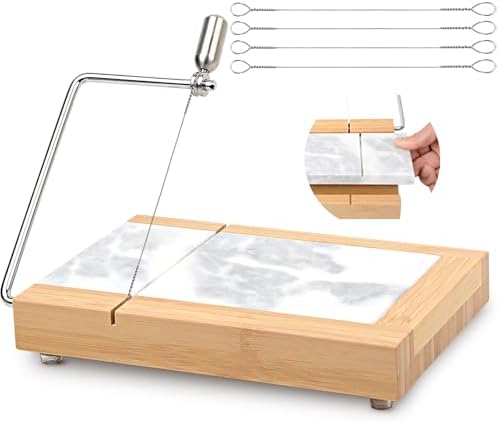 Marble Cheese Slicer,Separable Duty Cheese Cutter 9.5“ x 6”,Polished Cheese Slicer surfaces,Easy to Clean,Great for Cutting Cubes of Cheese,Butter and Other Appetizers (White Gray)