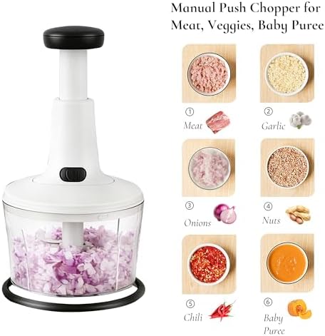 Manual Hand Push Food Chopper with Egg Whisk & Salad Spinner