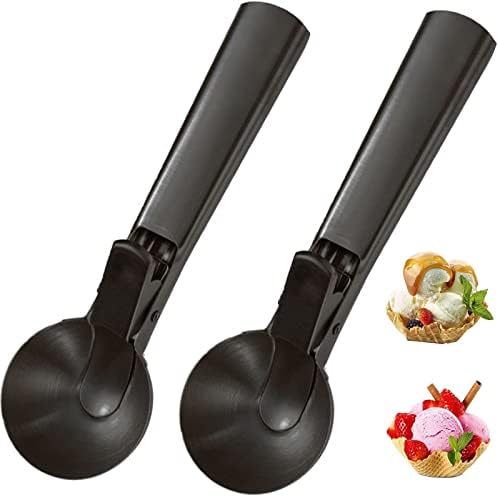 Ice Cream Scooper Stainless Steel, Cookie Scoopwith Trigger Heavy Duty Metal Icecream Scoop,Cookie Scoop Large Size Perfect For Frozen Yogurt, Gelatos, Sundaes (A-Black 2Pack)