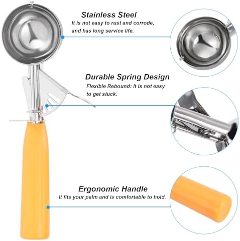 PATIKIL 1.6 Ounce Ice Cream Scoop with Trigger, Stainless Steel Portion Cookie Scoop with Thumb Trigger for Cookie Dough Cupcake Batter Baking, Yellow 48ML