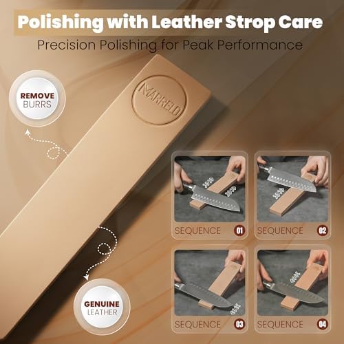5 Pieces Rolling Knife Sharpener Kit - Magnetic Roller Sharpener with 4 Angle Base, 2 extra Diamond Discs and Dual Sided Leather Strop for Razor Sharp Kitchen and Outdoor Knives