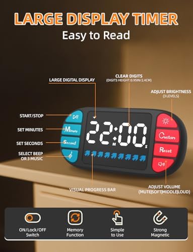DOOMAY Magnetic Digital Kitchen Timer for Classroom Countdown