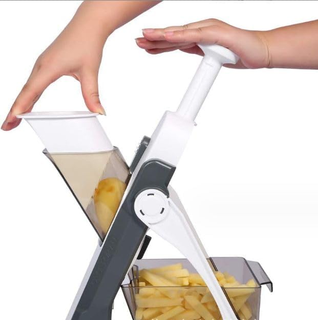 Safe Mandoline Slicer 5 in 1 Vegetable Chopper Food Potato Cutter, Strips Julienne Dicer Adjustable Thickness 0.1-8 mm Kitchen Chopping Artifact Fast Meal Prep (Gray)