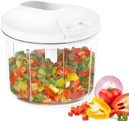 1000ML Onion Chopper, Large Hand Pull String Vegetable Food Chopper, White