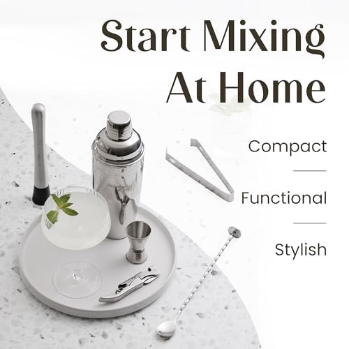 Modern Mixology 8-Piece Cocktail Shaker Set with Velvet Bag | Complete Kit for Bartenders | Includes Shaker with Strainer, Jigger, Muddler, Spoon, Pourers | Travel Bar Essentials (Silver)