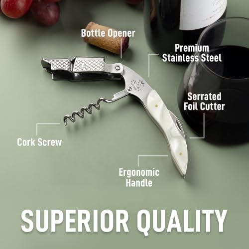 Zulay Kitchen Corkscrew Wine Opener - Premium 420 Stainless Steel & Resin Wine Bottle Opener - Double Hinged Opener with Foil Cutter & Cap Remover - Resin