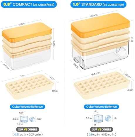 PHINOX Ice Cube Tray with Lid and Bin, Easy Release 84 Cubes for Freezer