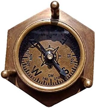 5" Decorative Brass Sand Timer Hourglass with Antique Maritime Brass Compass Rustic Vintage Home Decor Gifts