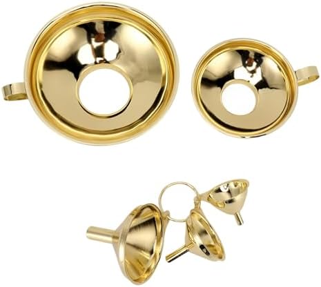 Canning Funnel, 3 Pieces Gold Stainless Steel Funnel Set Kitchen Funnel Set for Transferring Essential Oils Liquid Fluid Spice Dry Ingredients Powder