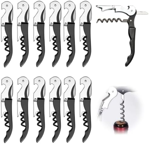 12 Pack Black Wine Key Corkscrew, Stainless Steel Waiter's Opener