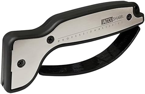 AccuSharp Knife Sharpener, Ergonomic Comfortable Handle, Compact & Easy to Use, Restore and Hone Straight & Serrated Knives, Brushed Aluminum
