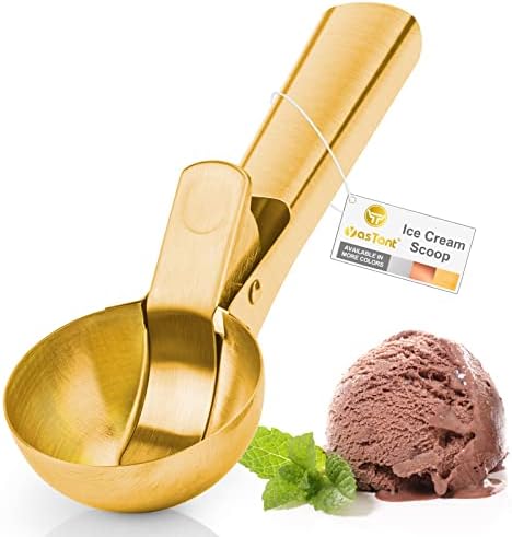 Premium Large Ice Cream Scoop with Trigger Ice Cream Scooper Stainless Steel, Heavy Duty Metal Icecream Scoop Spoon Dishwasher Safe, Perfect for Frozen Yogurt, Gelatos, Sundaes, Large Gold
