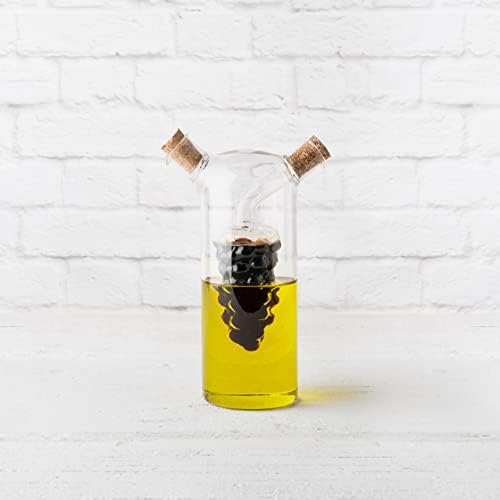 Twine 2-In-1 Oil and Vinegar Cruet Bottle with Cork Stoppers, Olive Oil and Balsamic Vinegar Dispenser, Hand Blown Glass, Pack of 1