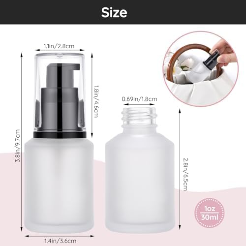 Segbeauty 1oz Frosted Glass Travel Bottles for Lotion, 3pcs Matte Translucent Empty Essential Oil Bottle, 30ml Travel Size Skincare Containers, Cream Pump Bottle, Toiletry Bottles for Liquids