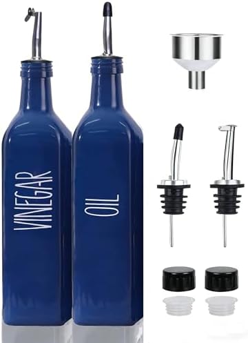Glass Oil Dispenser for Kitchen, Blue Olive Oil Dispenser Bottle & Oil and Vinegar Dispenser Set, Cooking Oil Dispenser & Oil Container, Multipurpose Olive Oil Bottle for Cooking(LL, 1)